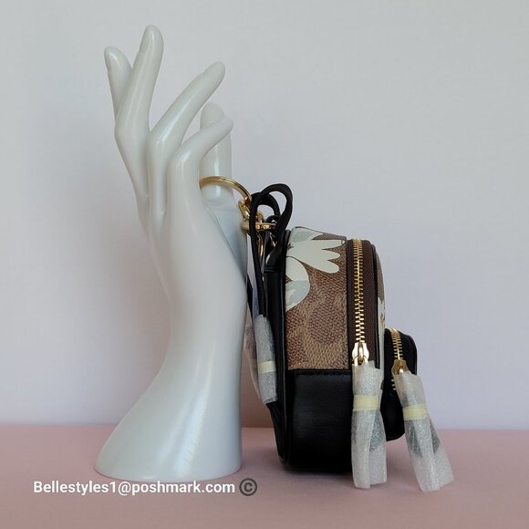 COACH Mini Court Backpack Bag Charm In Signature Canvas With Floral Print-Tan🎈⭐ - Picture 10 of 16